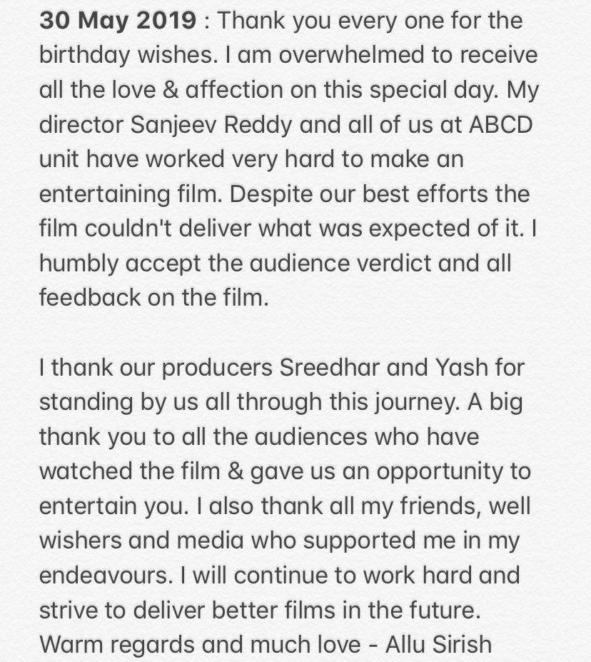 After All Success Meets, Allu Sirish Accepts Failure