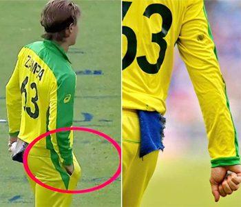 Australian bowler Adam Zampa tampering the ball
