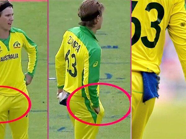Australian bowler Adam Zampa tampering the ball