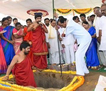 KCR Foundation Stone Laid for Telangana State New Secretariat Harish Rao Attends