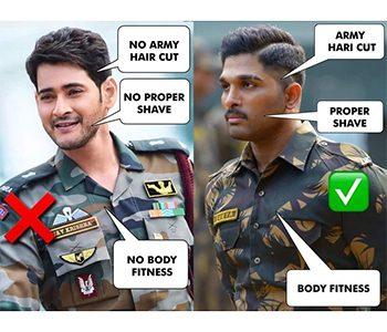Sarileru-Neekevvaru Mahesh-Babu-Army-Dress-compares with allu arjun naa peru surya