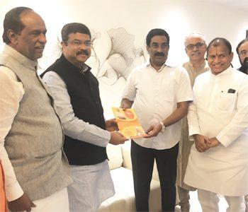 Central Minister Dharmendra Pradhan Meets ABN Andhra Jyothy MD Radha Krishna