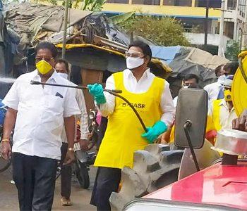 Vijayawada east MLA Gadde Ramamohan Rao sprays Sodium hypochlorite with own expenses