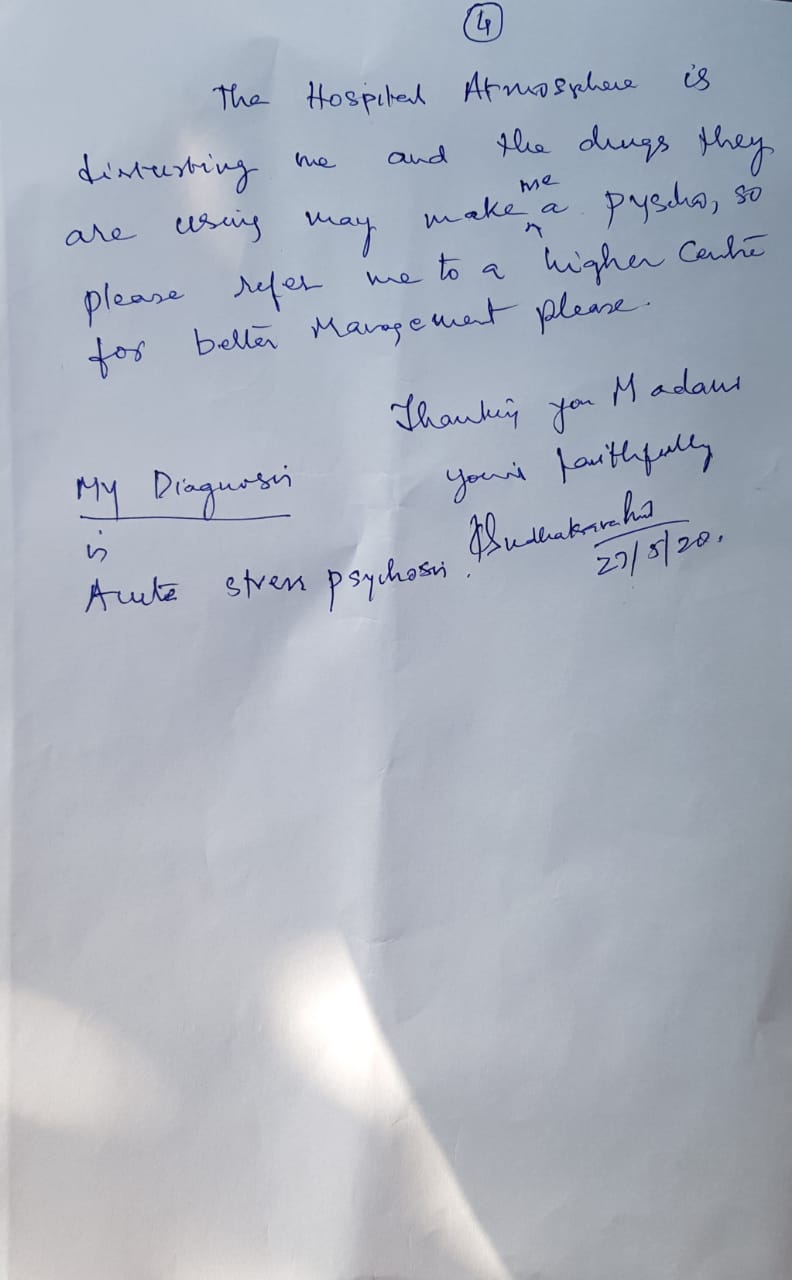 Dr Sudhakar Letter to highcourt