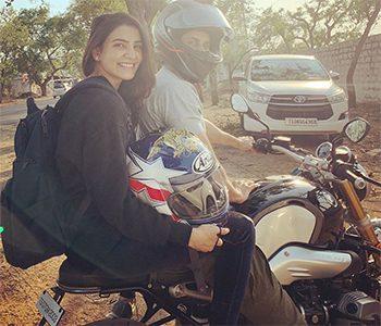 Female-Superstar-Samantha-on-Bike-out-on-Roads--With-Hubby
