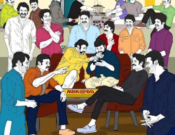 NBK60---Chiranjeevi-Feeding-Cake-to-Balayya-with-Bunch-of-Heroes