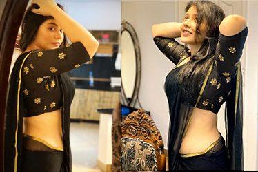 Deverakonda-Girl-Ravishing-in--Black-Sari