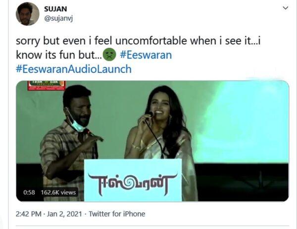 Suseenthiran Nidhhi Agerwal Eeswaran audio launch controversy Simbu Tamil movie