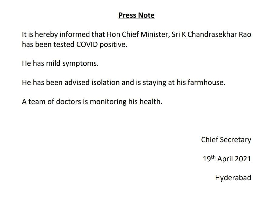 Panic Mode in Telangana: KCR Tests Positive for COVID19 