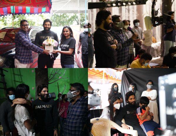 Allu Arjun pays a surprise visit to his daughter  Allu Arha on the sets of Shaakuntalam