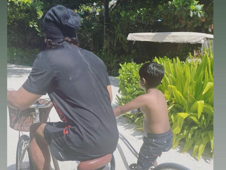 Allu Arjun- Cycling With His Champ Allu Ayaan