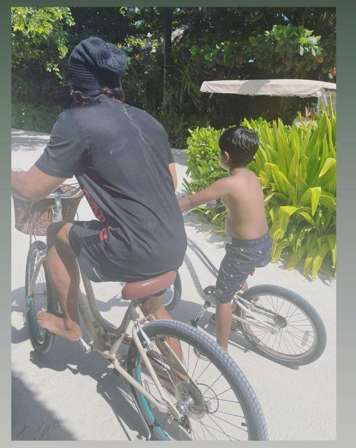 Allu Arjun Cycling With His Champ Allu Ayaan