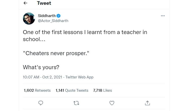 Siddharth Samantha Tweet
