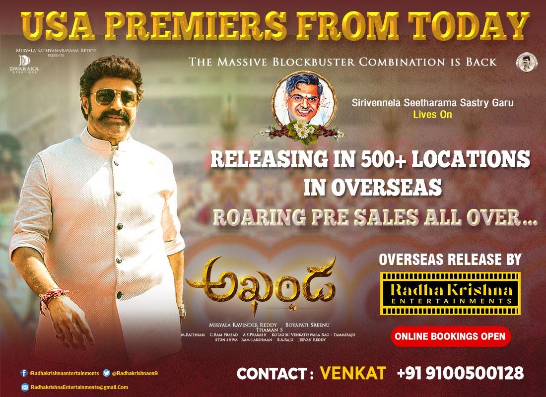  Nandamuri Balakrishna’s Akhanda Grand USA Premieres Today