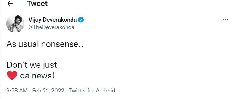Vijay Deverakonda tweet