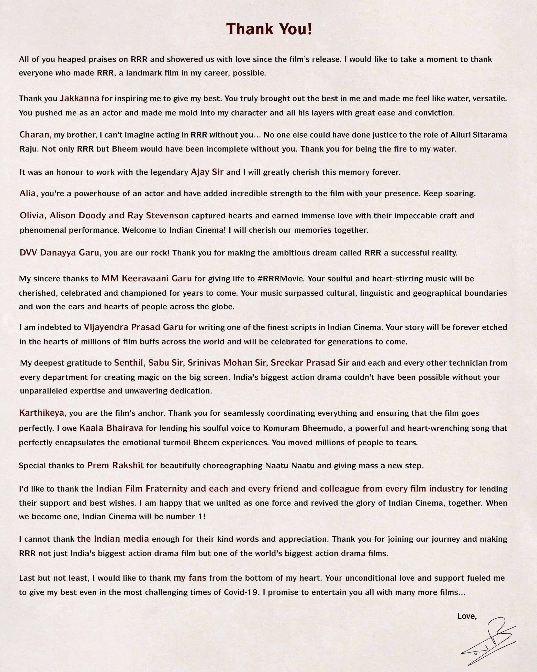 Jr NTR emotional Message