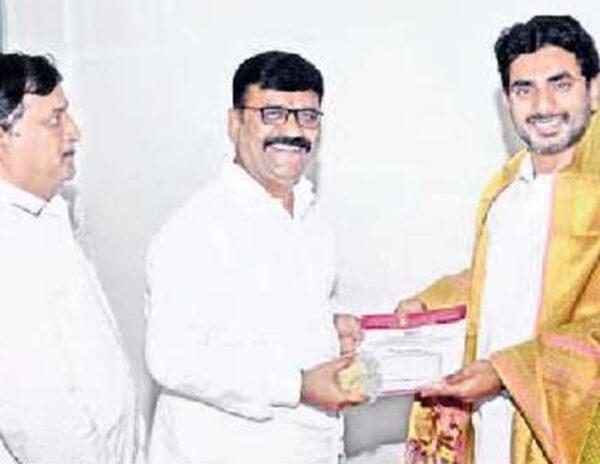invitation to Nara Lokesh for Raghavendra Swamy Aradhonotsavam