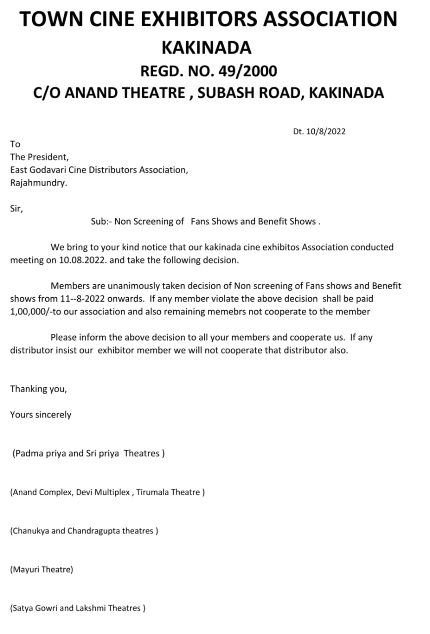 Kakinada Exhibitors Say No More Benefit Shows!