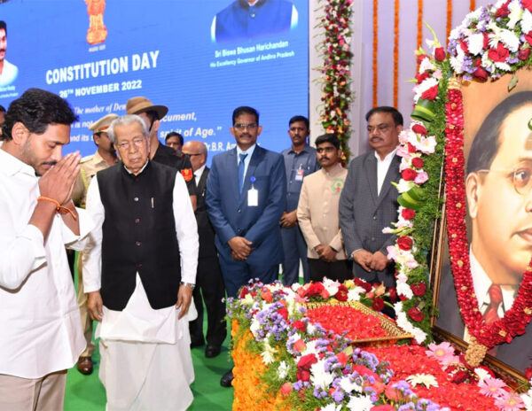 Governor Biswabhushan Harichandan CM YS Jagan participated in Constitution Day program 