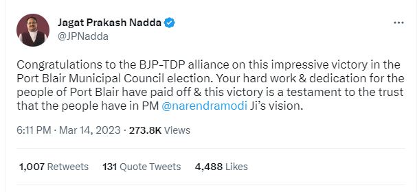 JP nadda Tweet