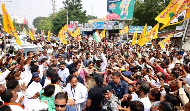 TDP Flags In Priyanka Gandhi Rally