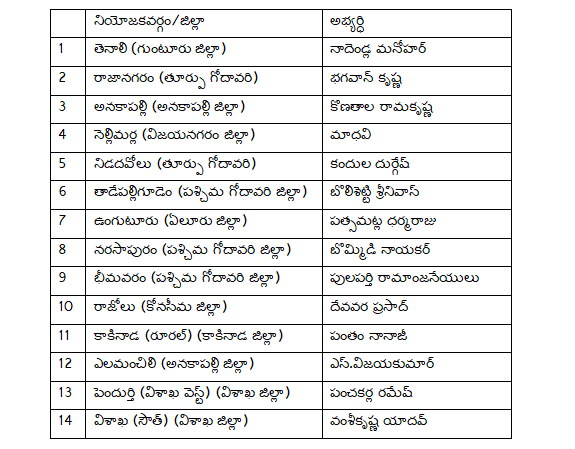 JanaSena MP Candidates List