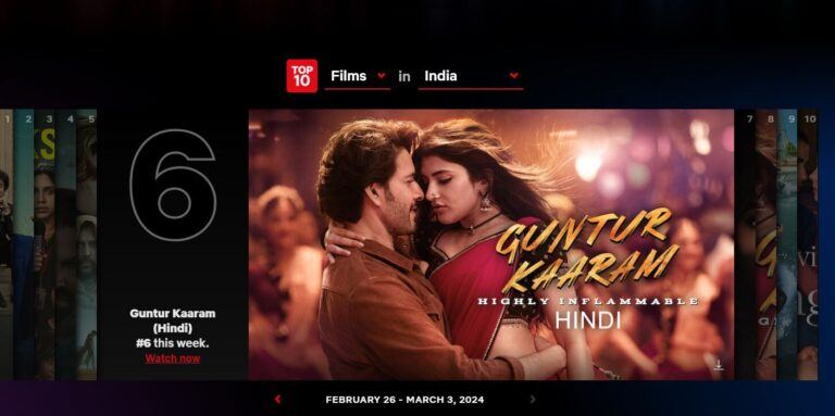 Netflix Top 10 India Telugu Dub Guntur Kaaram