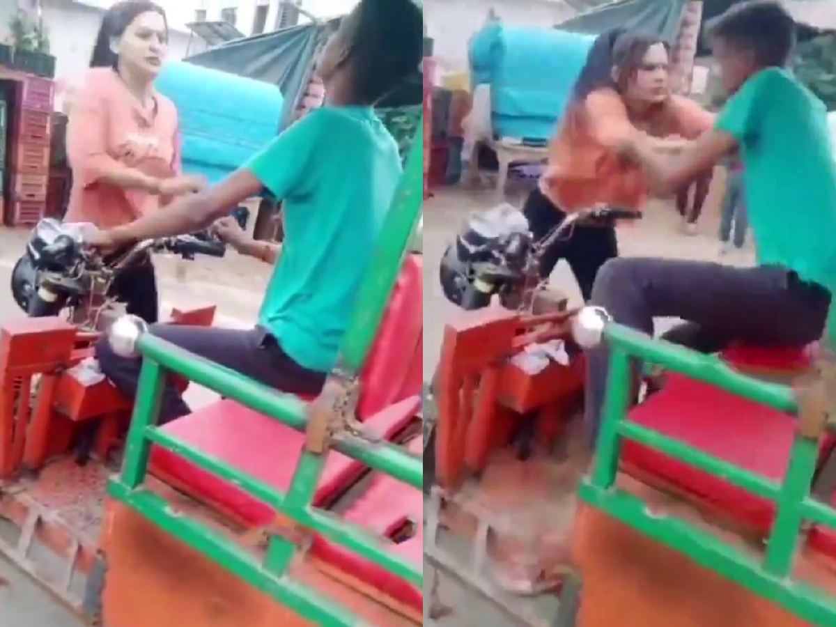 Woman Beats up Man on Street