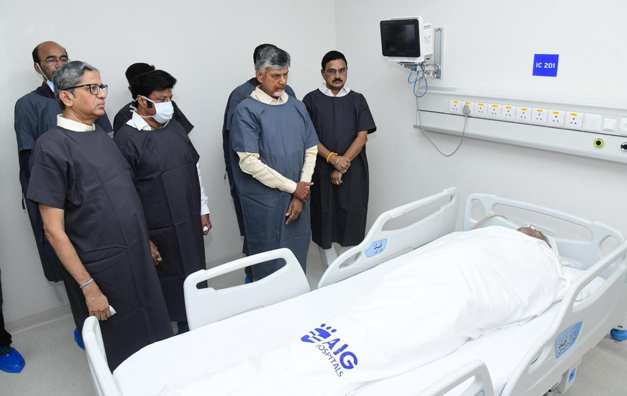 Pics: Chandrababu Naidu with Nara Rohit at AIG Hospital
