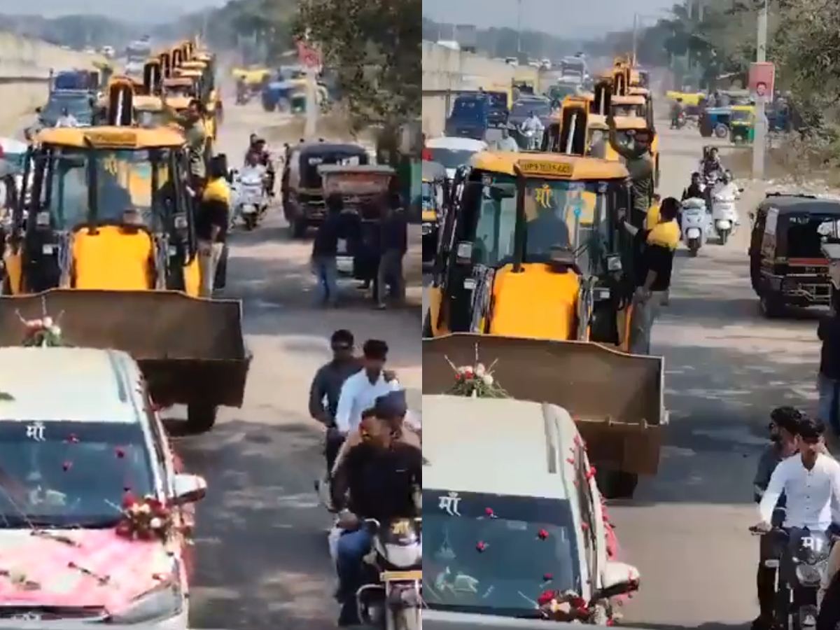 Groom Rides Bulldozer