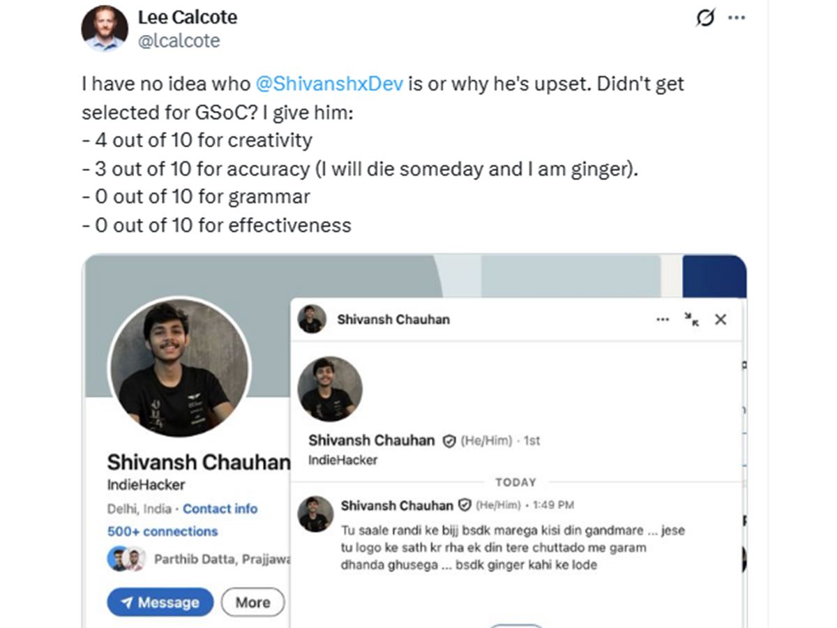 Rejected from GSoC, Indian Techie Abuses US Founder on LinkedIn