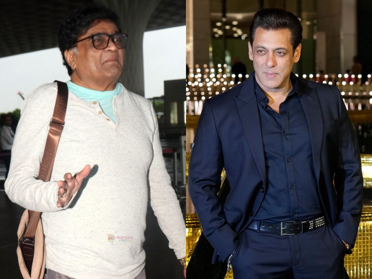Ashok Saraf and Salman Khan sharing a laugh on the sets of Karan Arjun