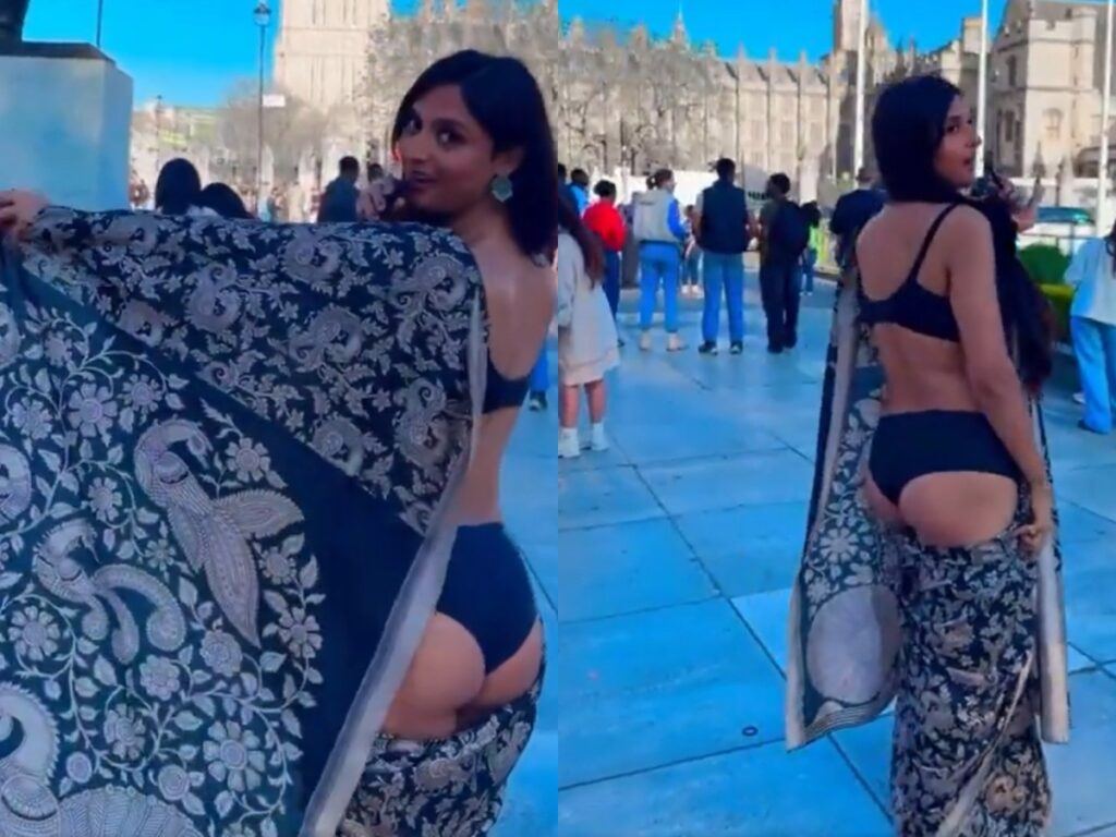 US-Based Influencer Sparks Outrage Over Obscene Exposing in Saree