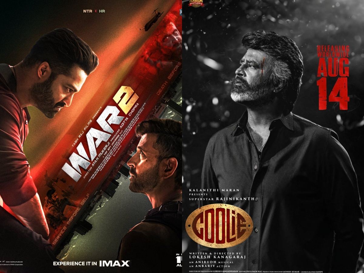 Rajinikanth vs Hrithik, War 2 trailer flop, Coolie trailer poster, Rajini Coolie hype, War 2 vs Coolie, Coolie trailer launch, August 14 movie clash, Coolie box office buzz, War 2 criticism, Coolie dominating War 2, Coolie vs NTR film