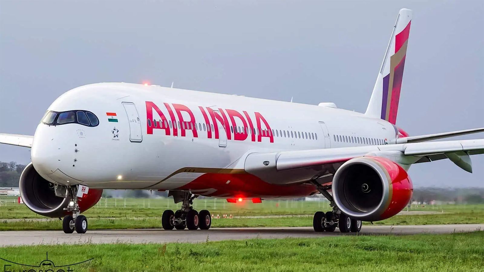 Air India Airbus A319 parked at Mumbai airport after aborted take-off due to technical glitch.