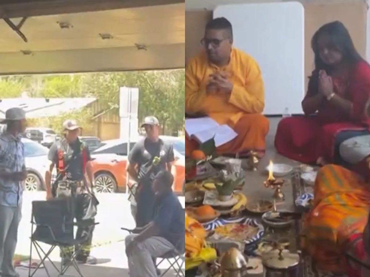NRI family performing havan in US