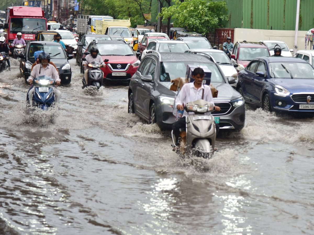Flooded Hyderabad road during heavy rains