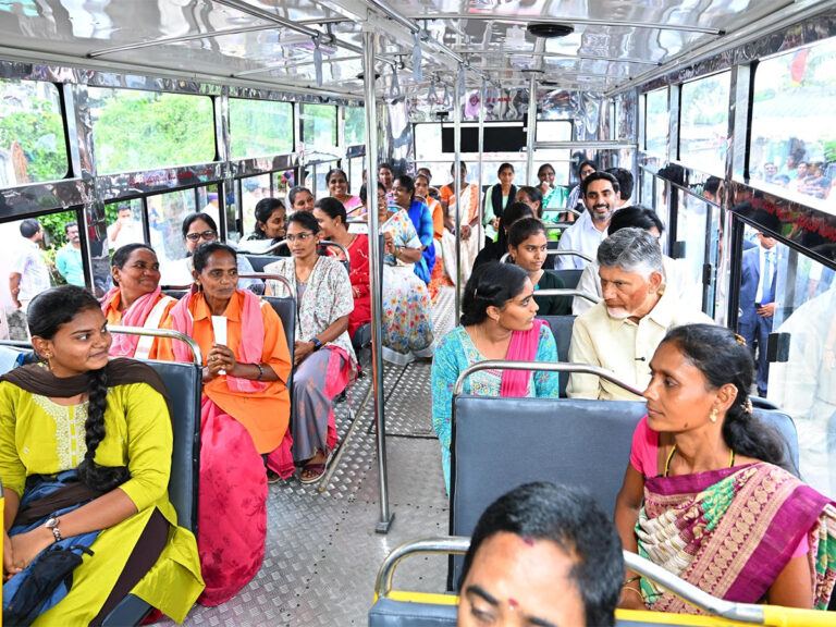 Women boarding a free government bus