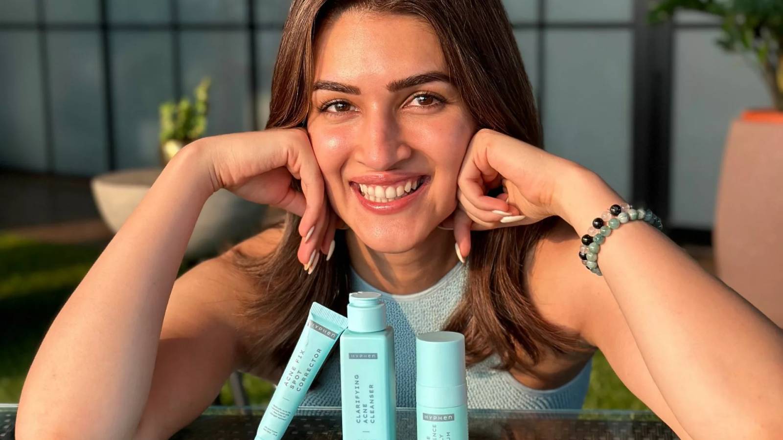 Kriti Sanon with Hyphen skincare products