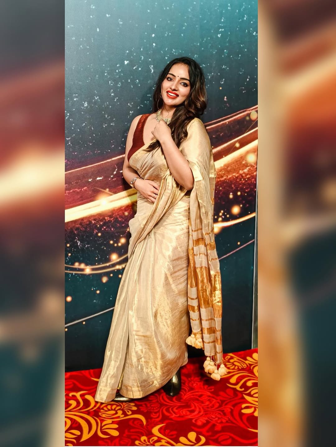 Confident elegance highlighted in Malavika Menon Serving a Hot Face Card image.