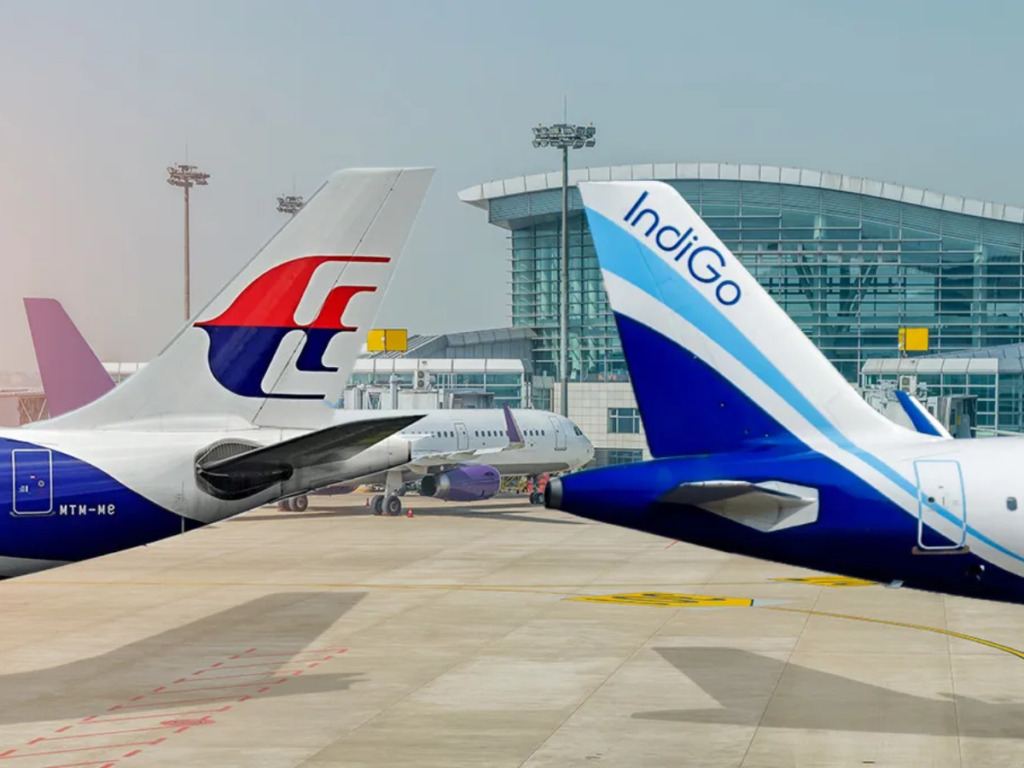 Malaysia Airlines and IndiGo planes together