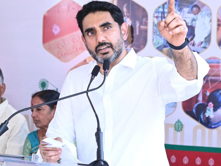 Nara Lokesh addressing crowd in Mangalagiri