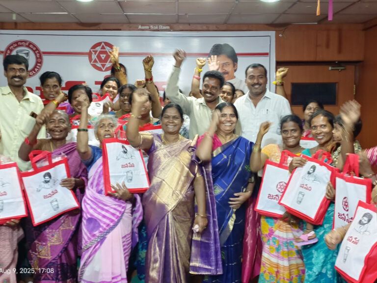 Pawan Kalyan gifting saree to elderly widow in Pithapuram