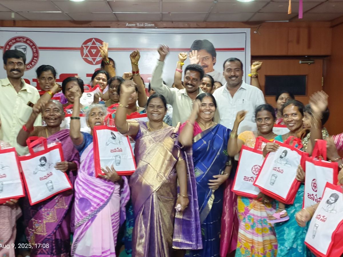 Pawan Kalyan gifting saree to elderly widow in Pithapuram