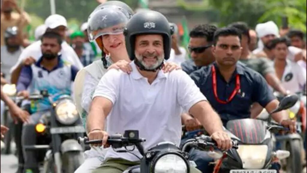 Rahul Gandhi with Priyanka Vadra on bike rally in Bihar campaign