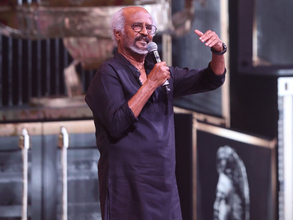 Rajinikanth speaking at Coolie promotional event