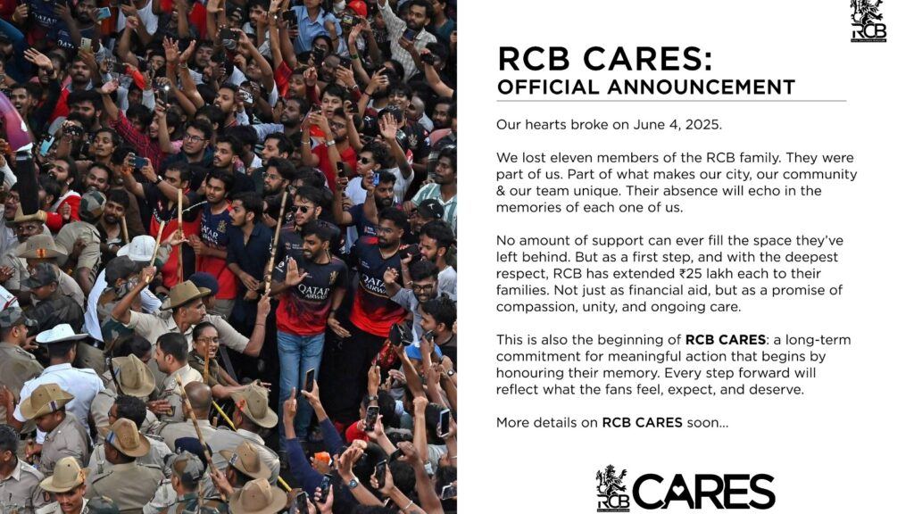 RCB CARES after stampede tragedy