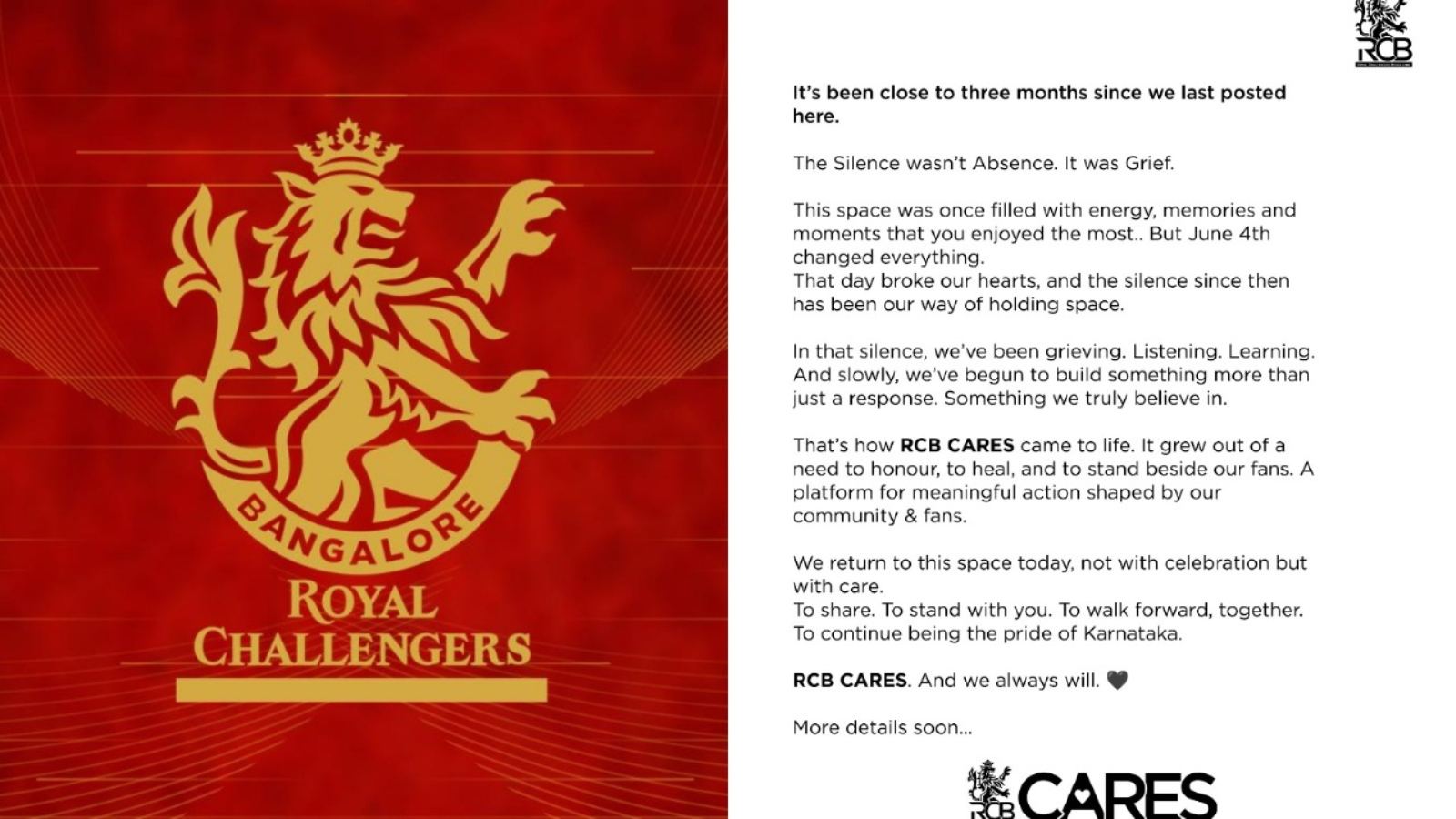 RCB statement on stampede tragedy