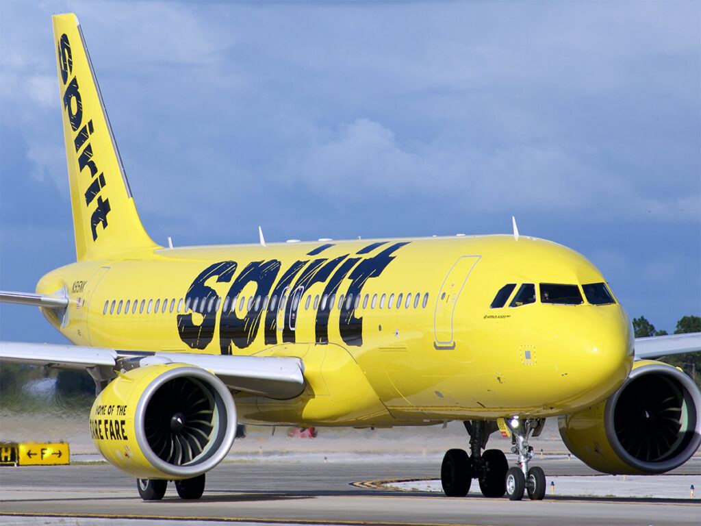 Spirit Airlines aircraft at airport gate