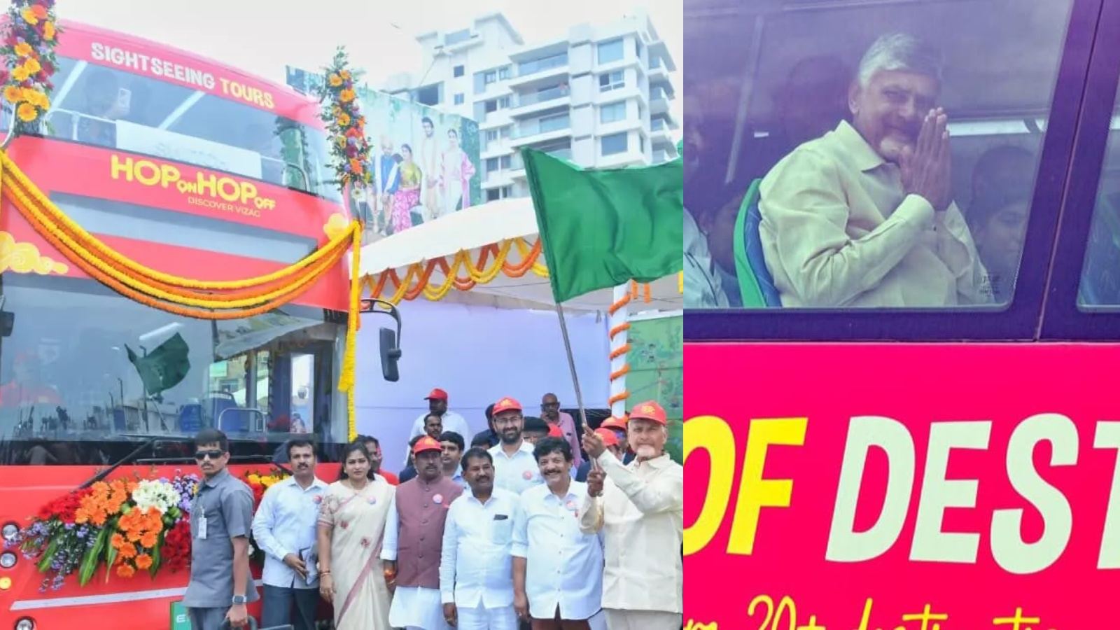 Tourists enjoy double-decker bus ride at RK Beach Visakhapatnam